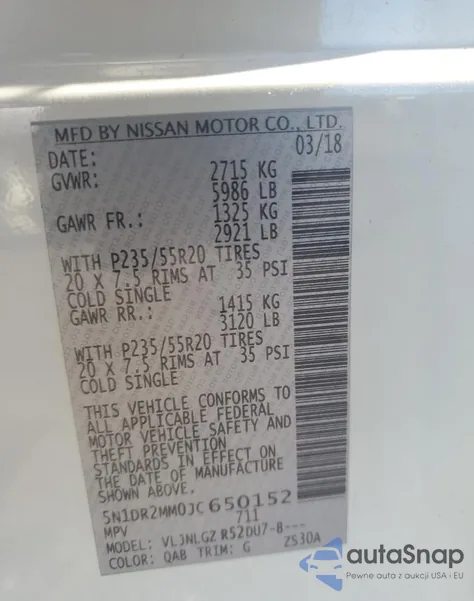 2018 Nissan Pathfinder S from USA, damaged, VIN 5N1DR2MM0JC650152